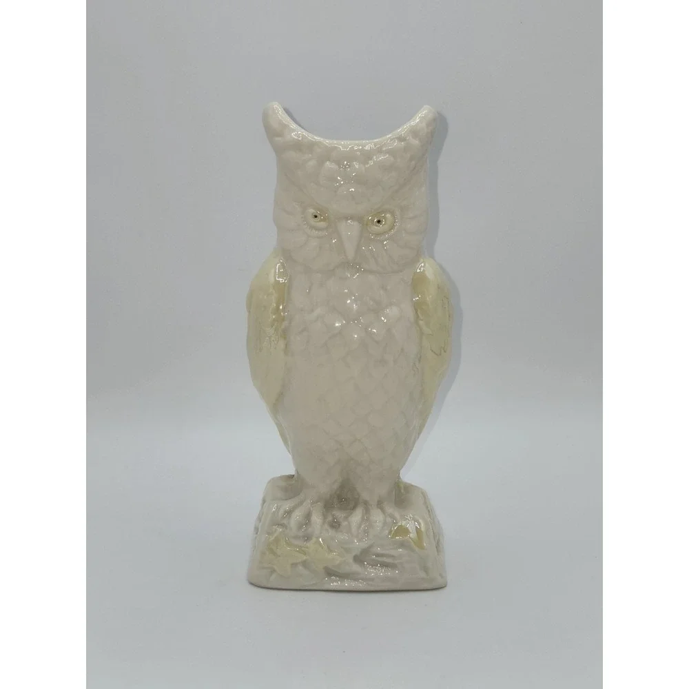 Belleek Ireland Owl Vase Cream Lustre Porcelain Bird Figure Bud Vase 8.25